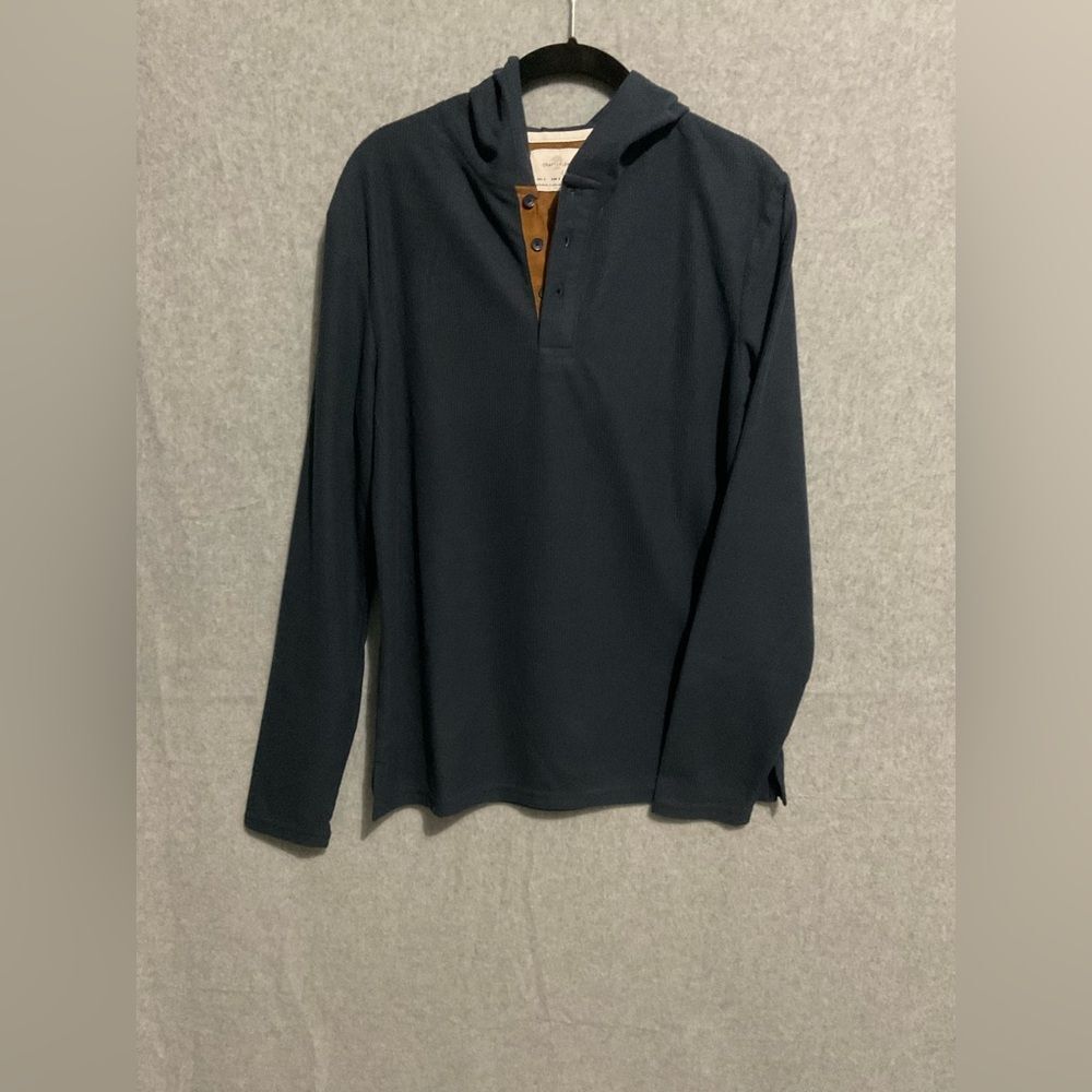 Craft +Flow Men’s S Small Navy Blue Waffle Knit Henley Hoodie Contrast Trim Trim
